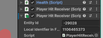 인스펙터에 Player Hit Receiver가 두 개 붙어 있다